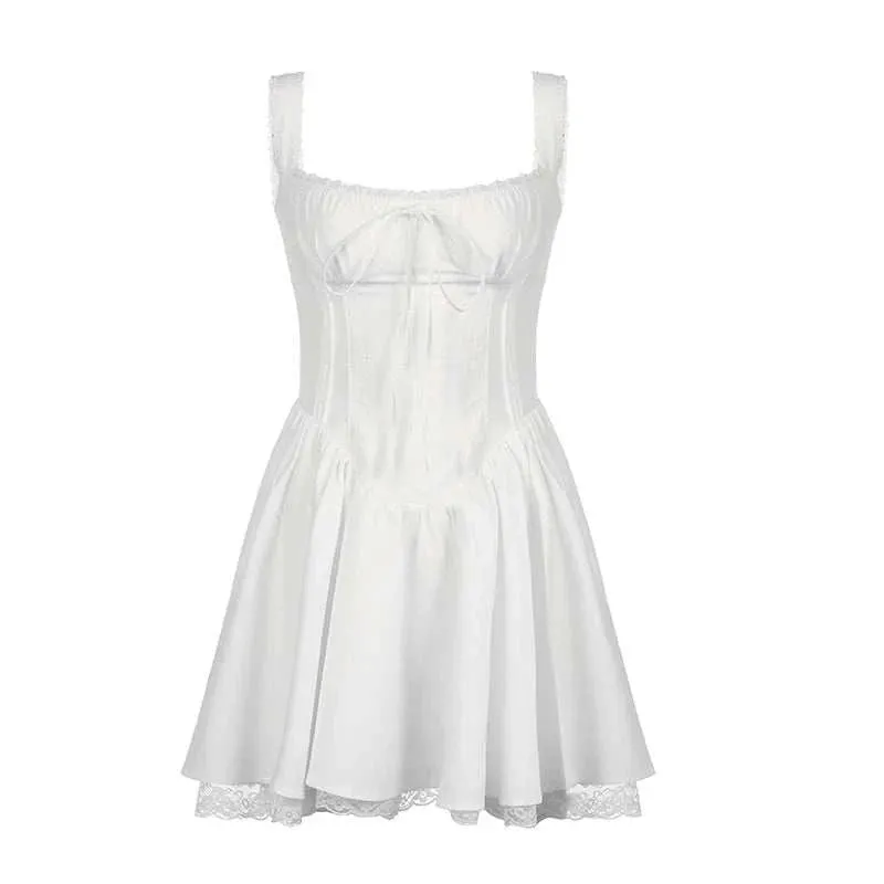 High-quality Lace Panel A-line White Dresses Slim Fit Dress Harmonious Layers Simple Touch