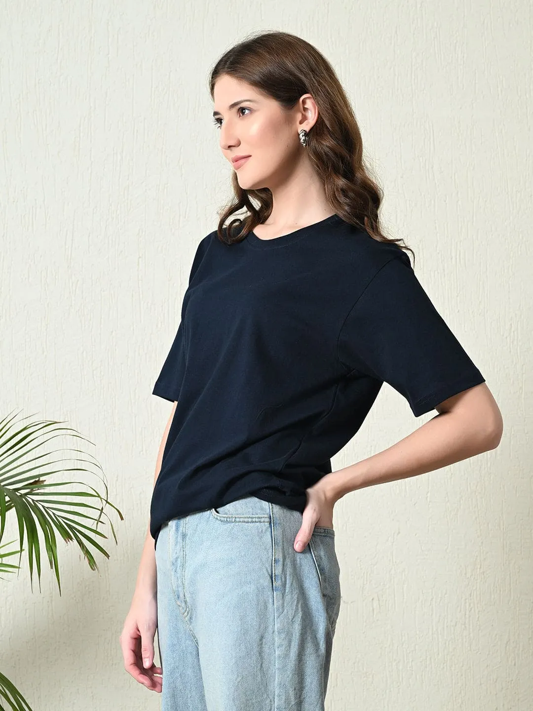Zip Up Sustainable Packaging Timeless 100% Cotton Solid T-shirt - Navy Blue