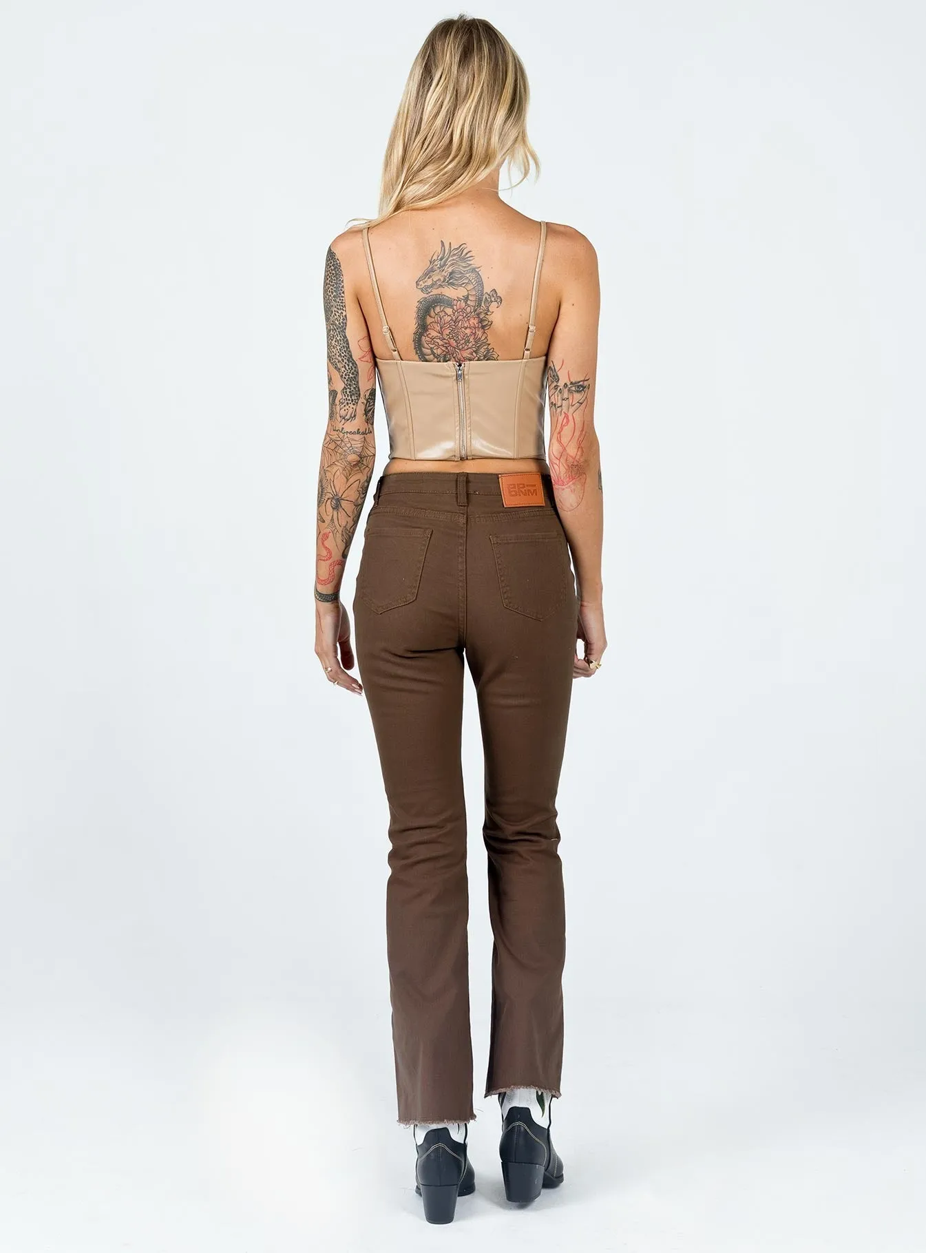 Aalia Wide Leg Denim Jeans Brown Multi-way wear