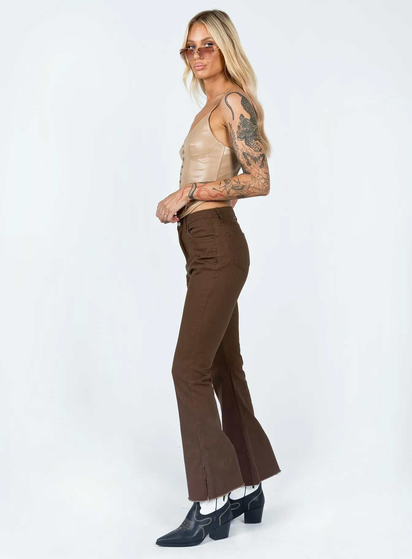 DurableReinforcedMaterial Durable Construction Aalia Wide Leg Denim Jeans Brown