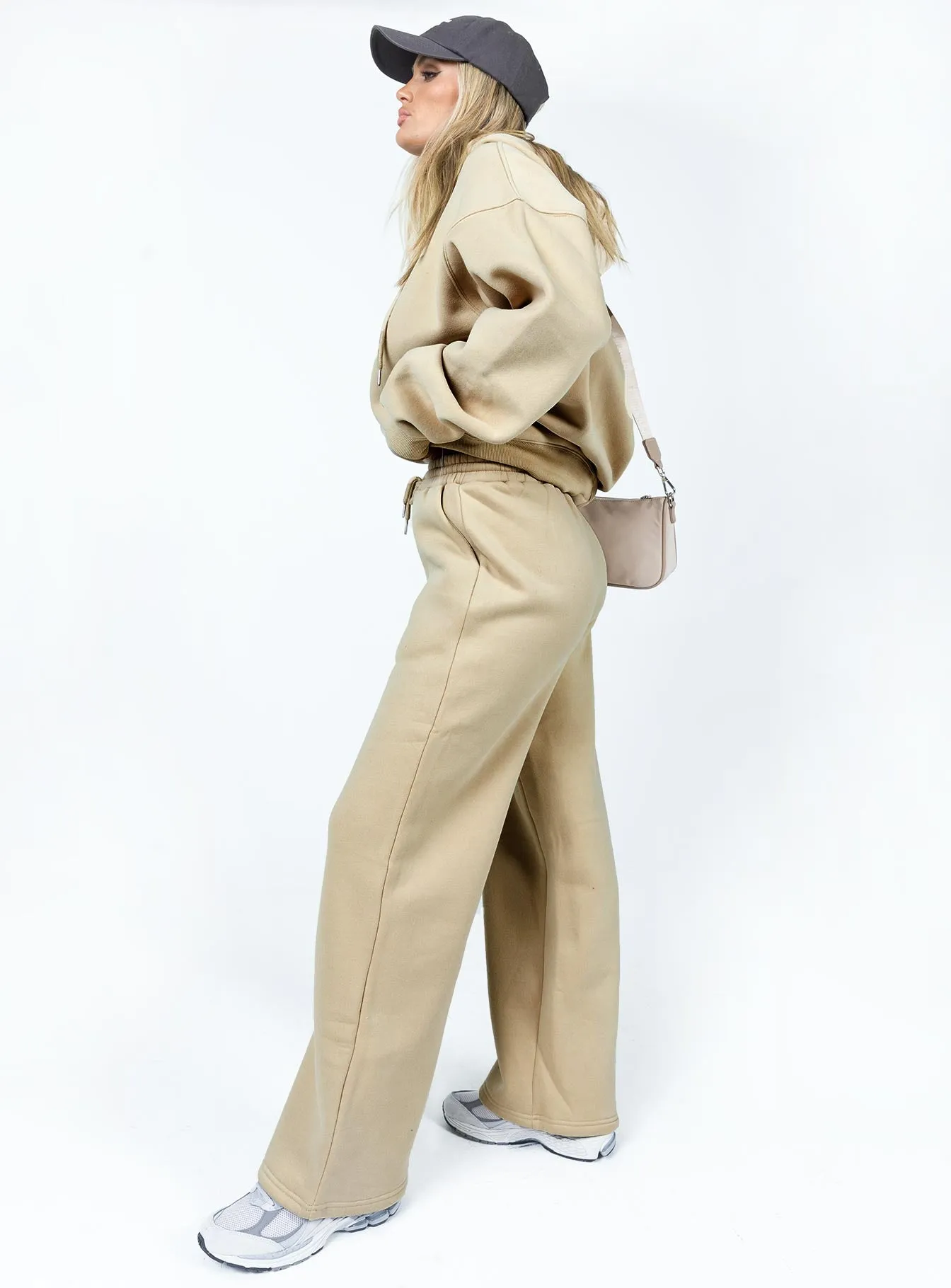 High-rise waist Body Aligned Kaiden Straight Leg Track Pant Beige