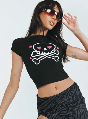 Y2K Skull Graphic Tee Black polo neck