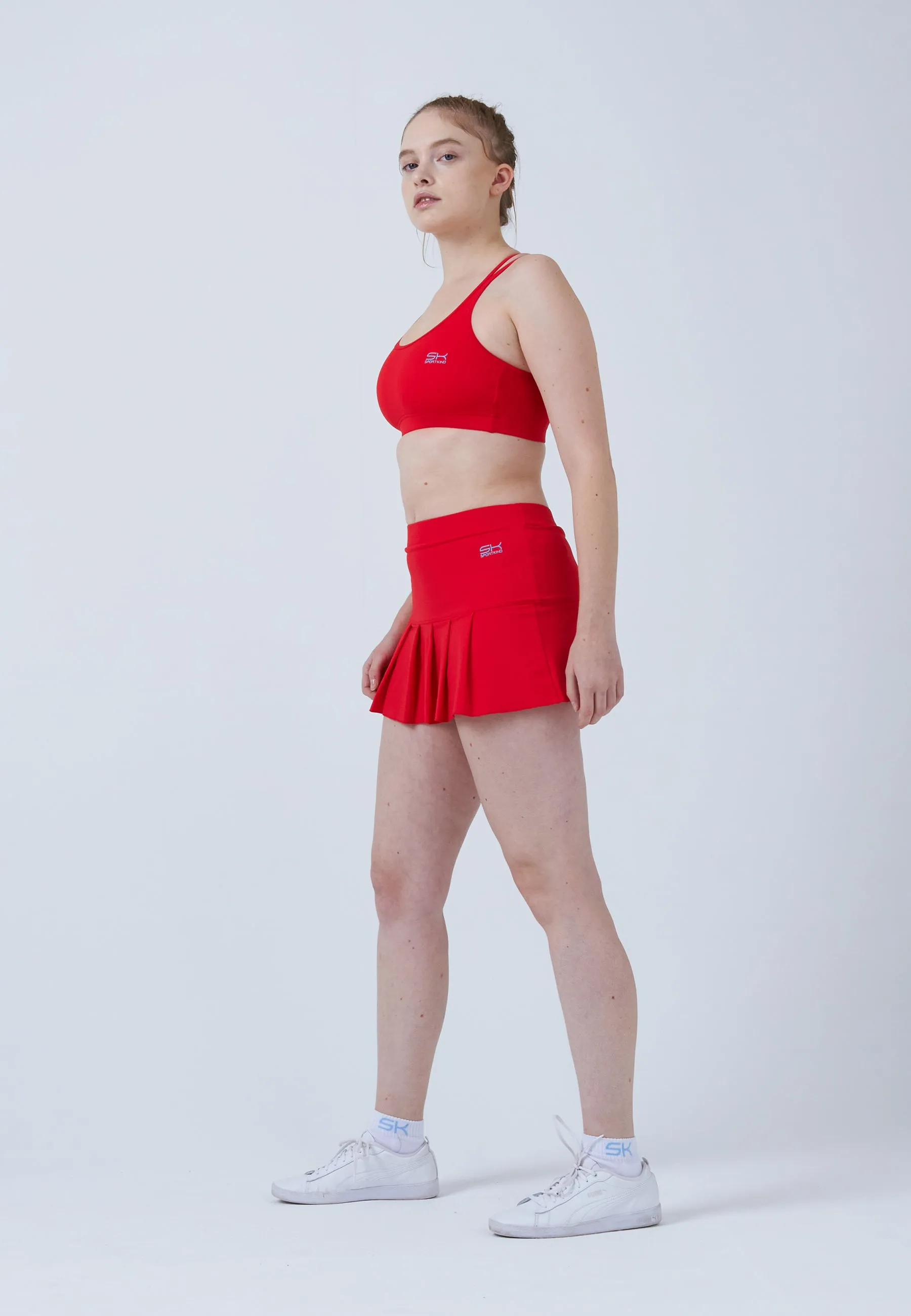 Pleated Tennis Skort, red Smooth Texture