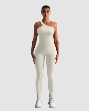 Ribbed One Shoulder  Sport Jumpsuits Essential Family