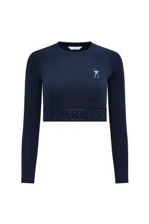 Midnight Navy Women's L/S Banded Cropped Tee Flexible Neckline All-Season Wear