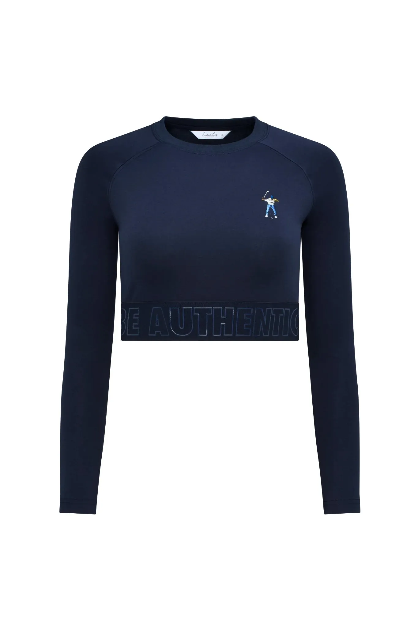 Midnight Navy Women's L/S Banded Cropped Tee Flexible Neckline All-Season Wear