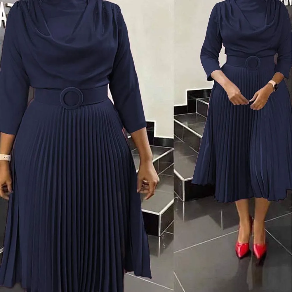 Elegant African Dresses Women's Spring Summer Office Lady Party Slim Dress Contrast-Piping
