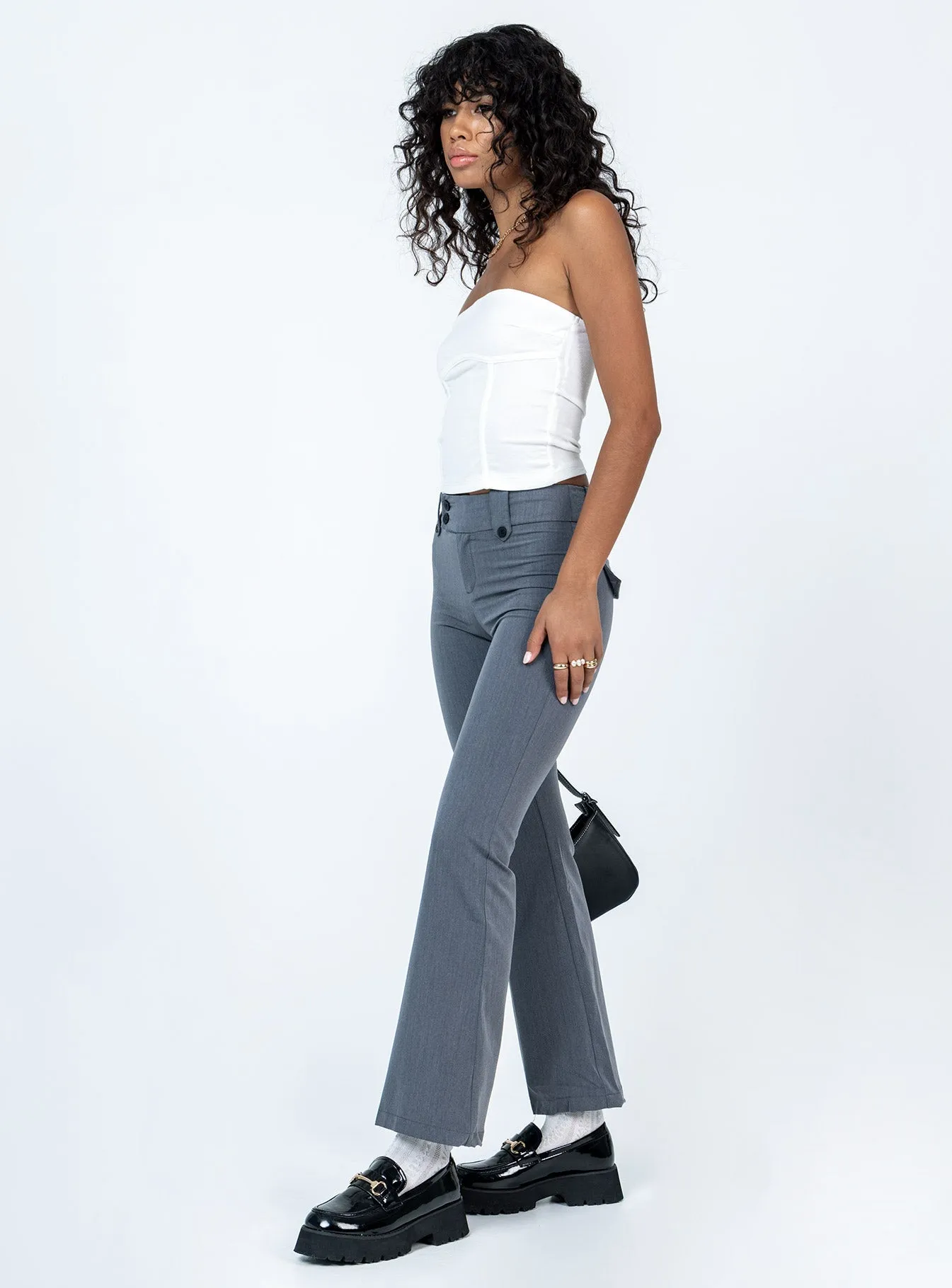 Cozy Casual Yianna Low Waist Flare Pants Grey