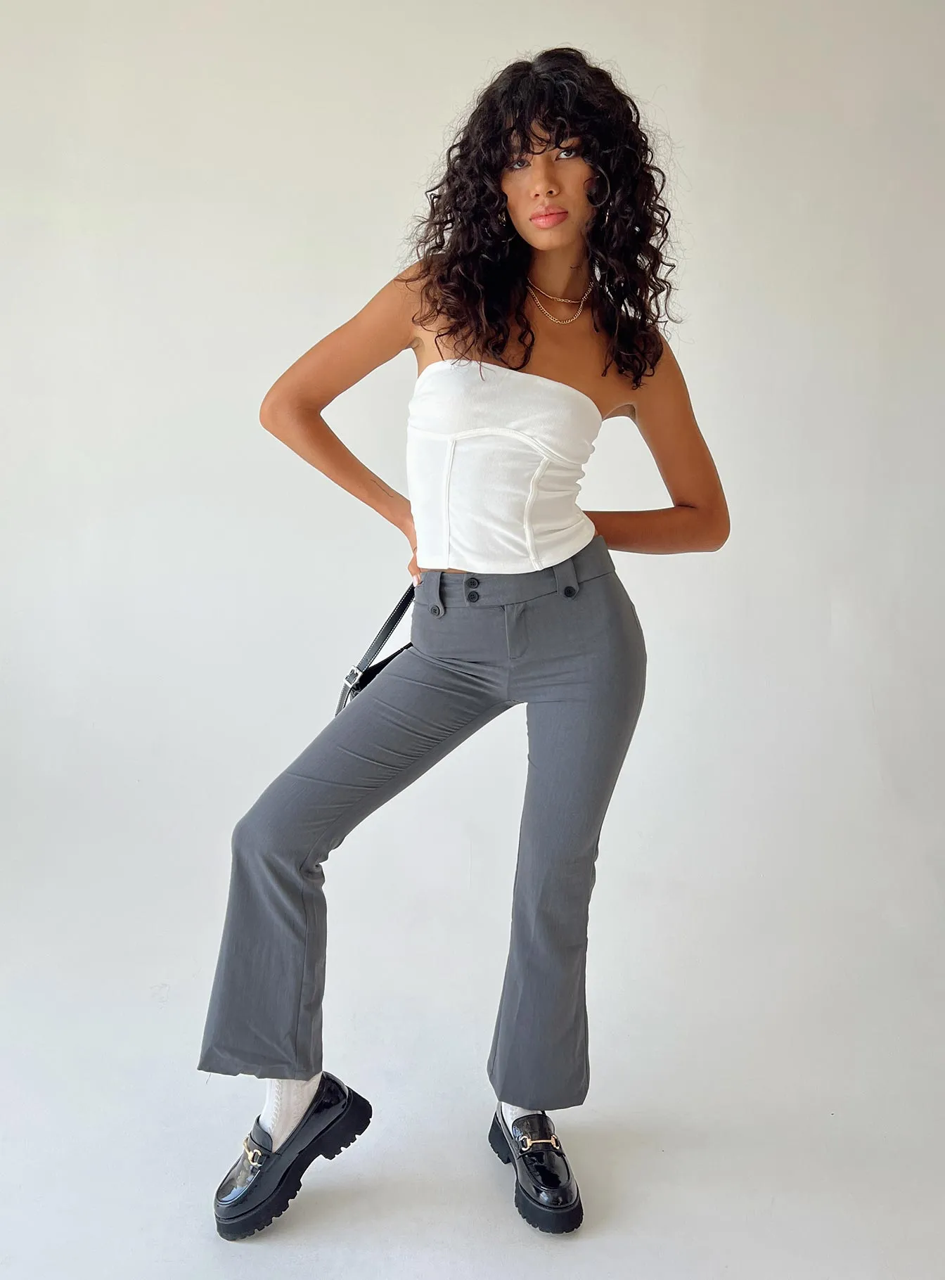 Low Profile Tear Resistant Design Yianna Low Waist Flare Pants Grey