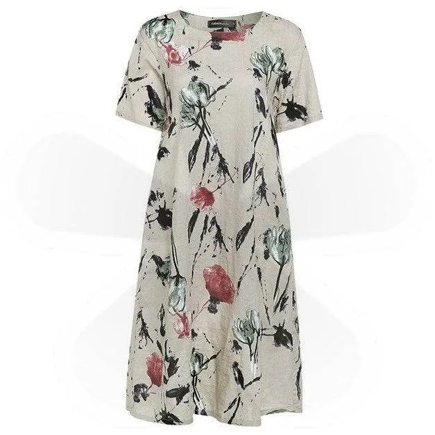 Plus Fit Bohemian Summer Print Loose Floral Dress For Women mum Dresses