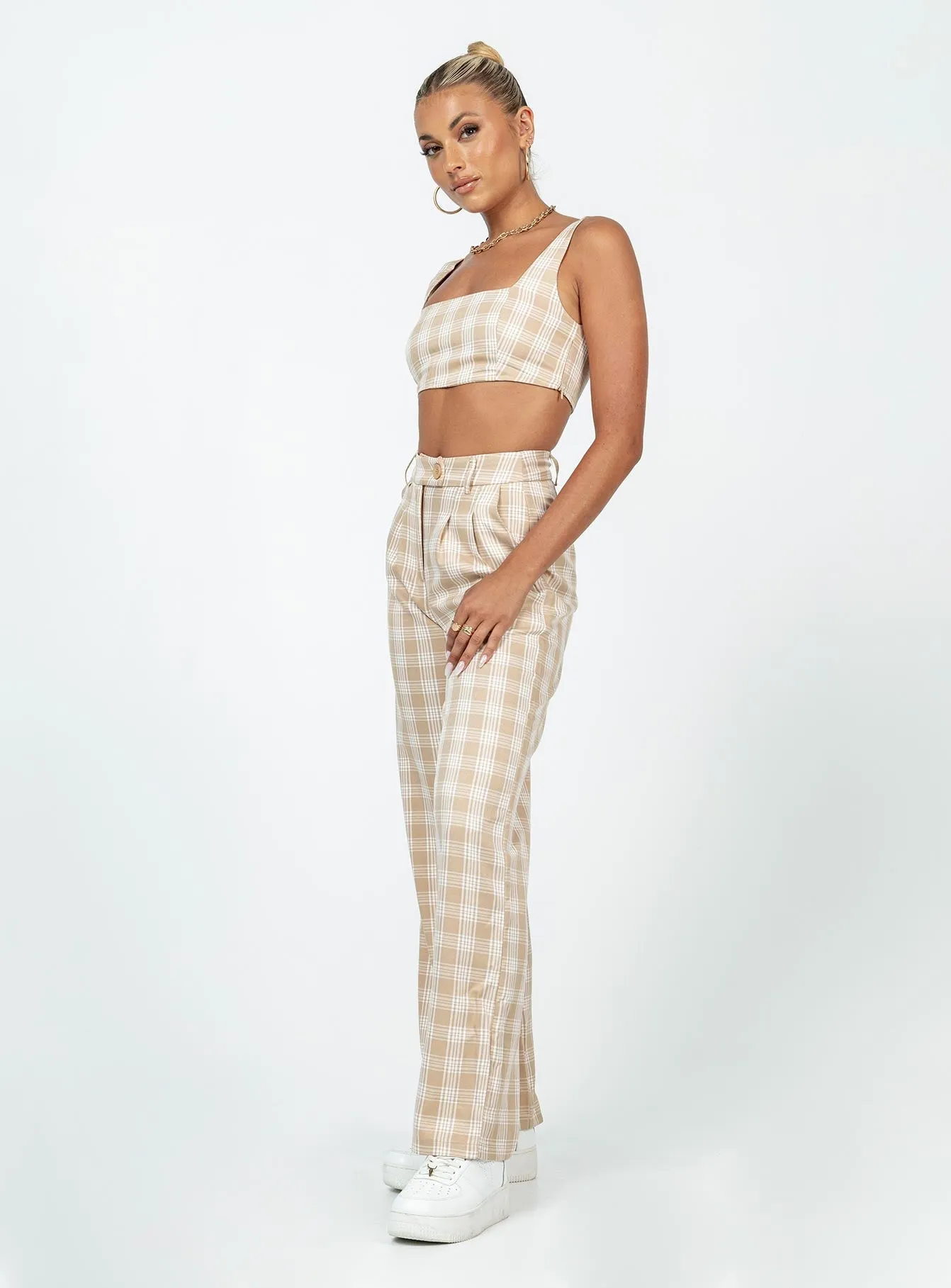 Huxley Set Beige Check Easy Wear Flattering Comfort