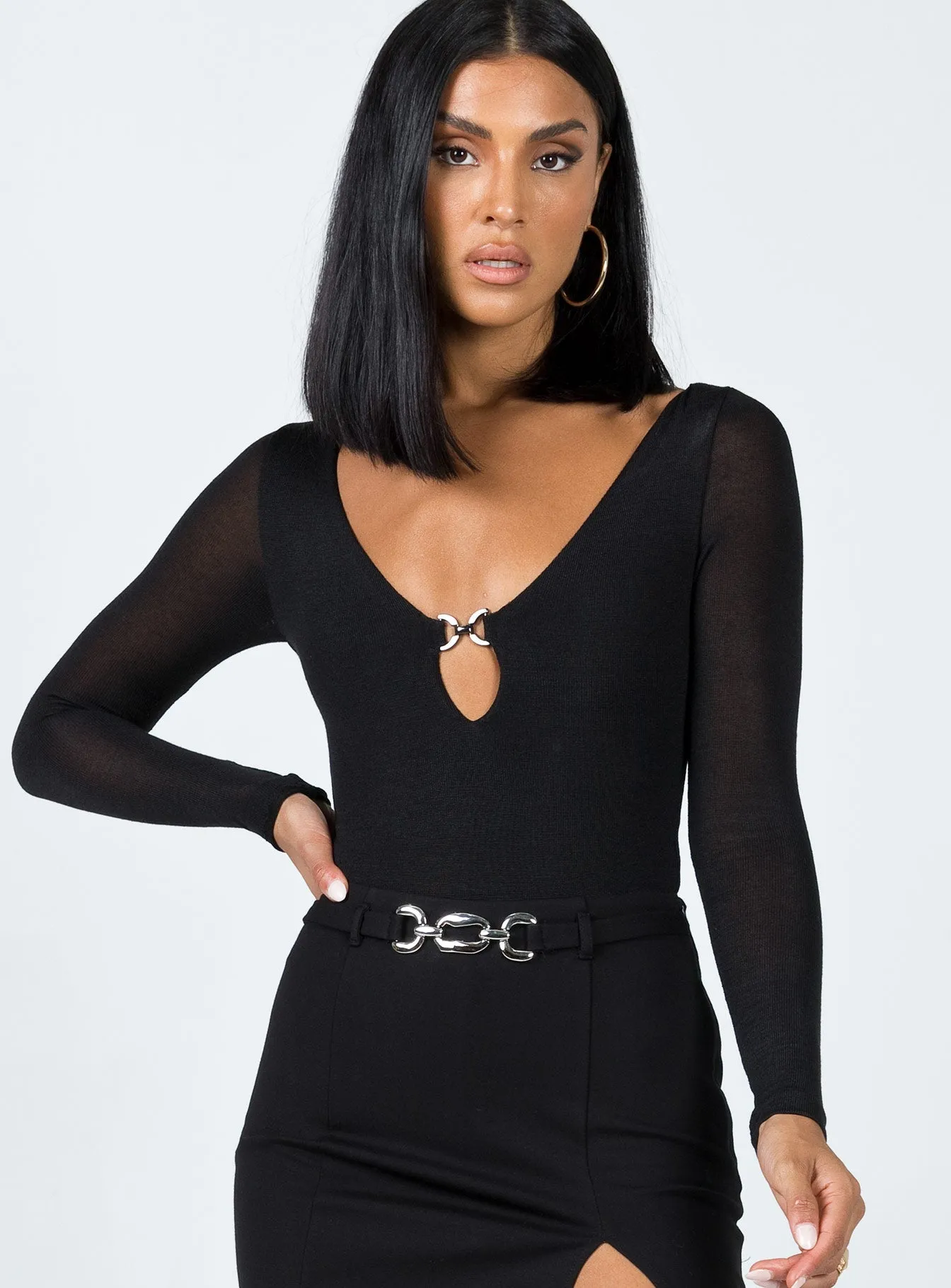 Kelvin Long Sleeve Bodysuit Black athleisure bodysuit weekend wear bodysuit