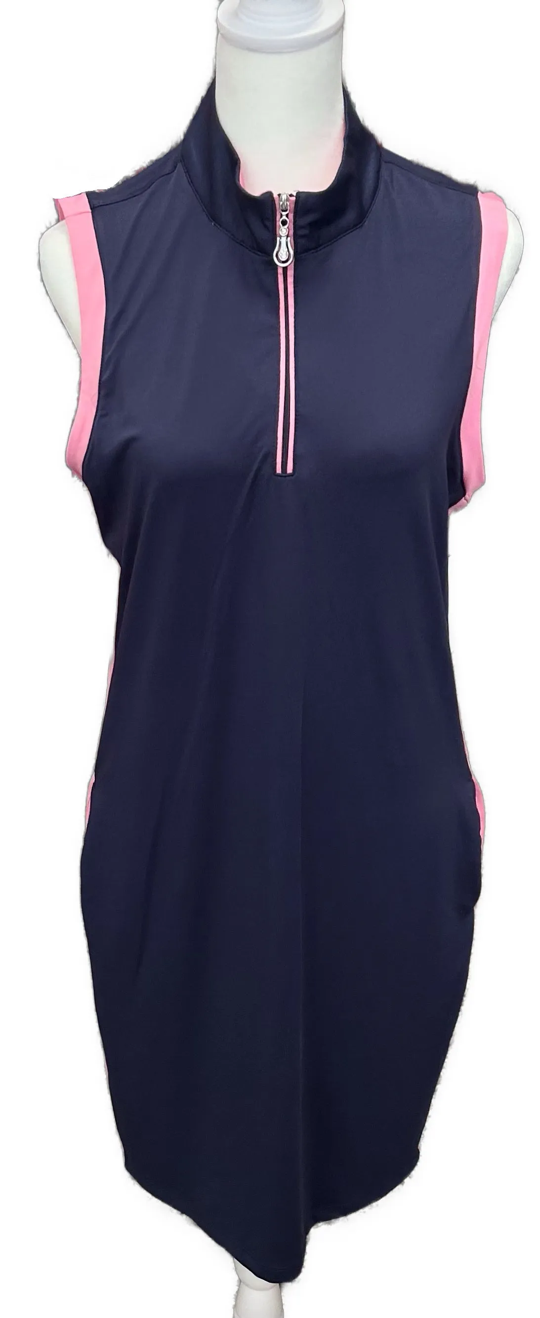 Emerald 18 Navy & Pink Women's Golf Dress Size M Urban Favorite Layered-Sleeve