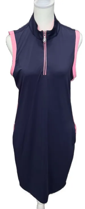 Emerald 18 Navy & Pink Women's Golf Dress Size M Urban Favorite Layered-Sleeve