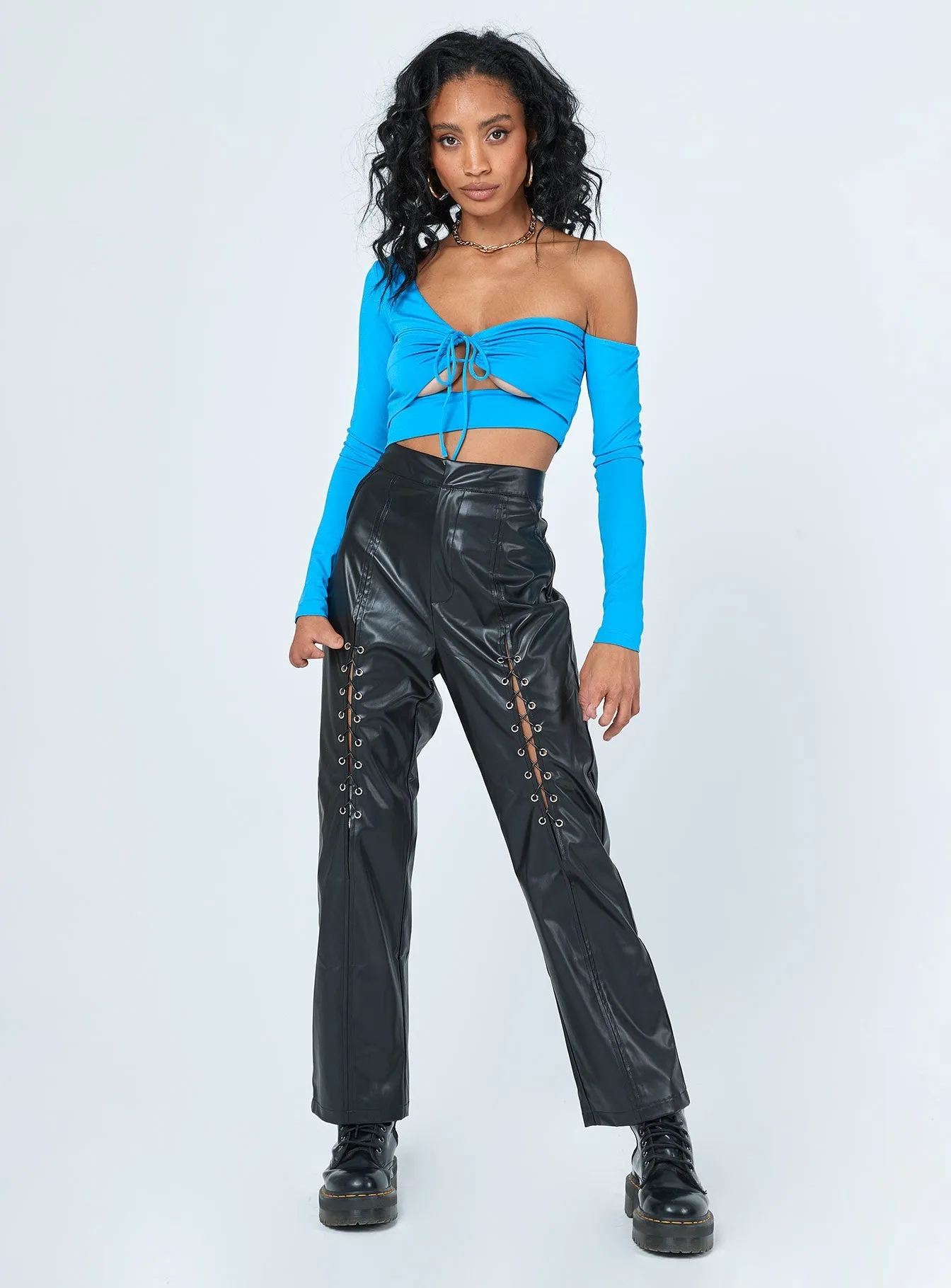 Trouble PU Laced Up Pants Black Travel Fit