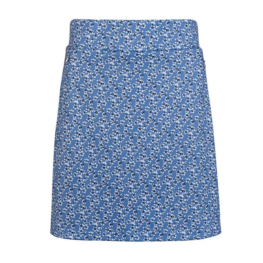 Glenmuir Women's Emeli Lightweight Stretch Performance Golf Skort - Light Blue Flowers Polished Style Contoured Waist