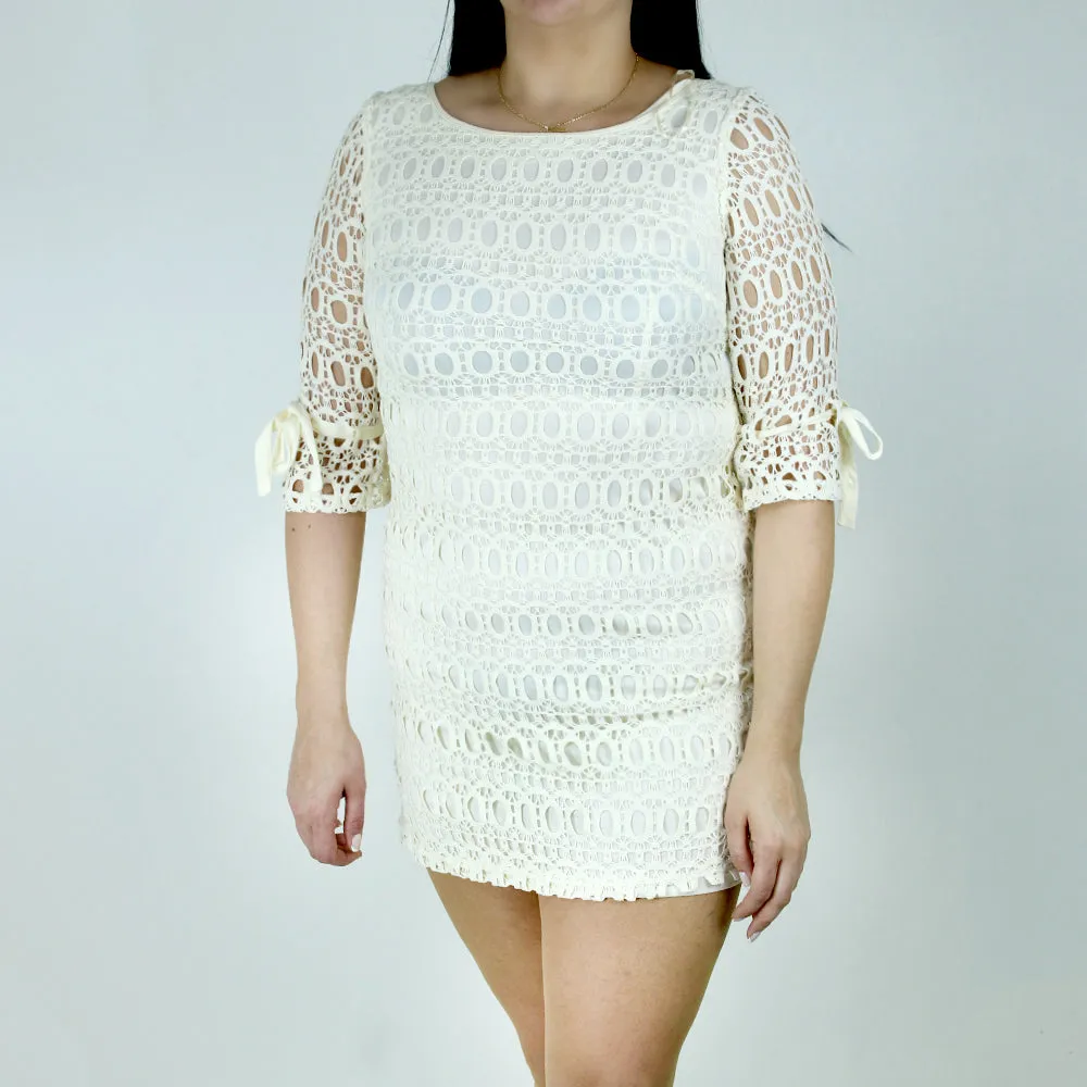 Neutral Aesthetic Women's A-Line Crochet Dress,Off White