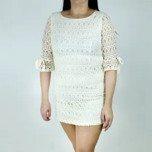 Neutral Aesthetic Women's A-Line Crochet Dress,Off White