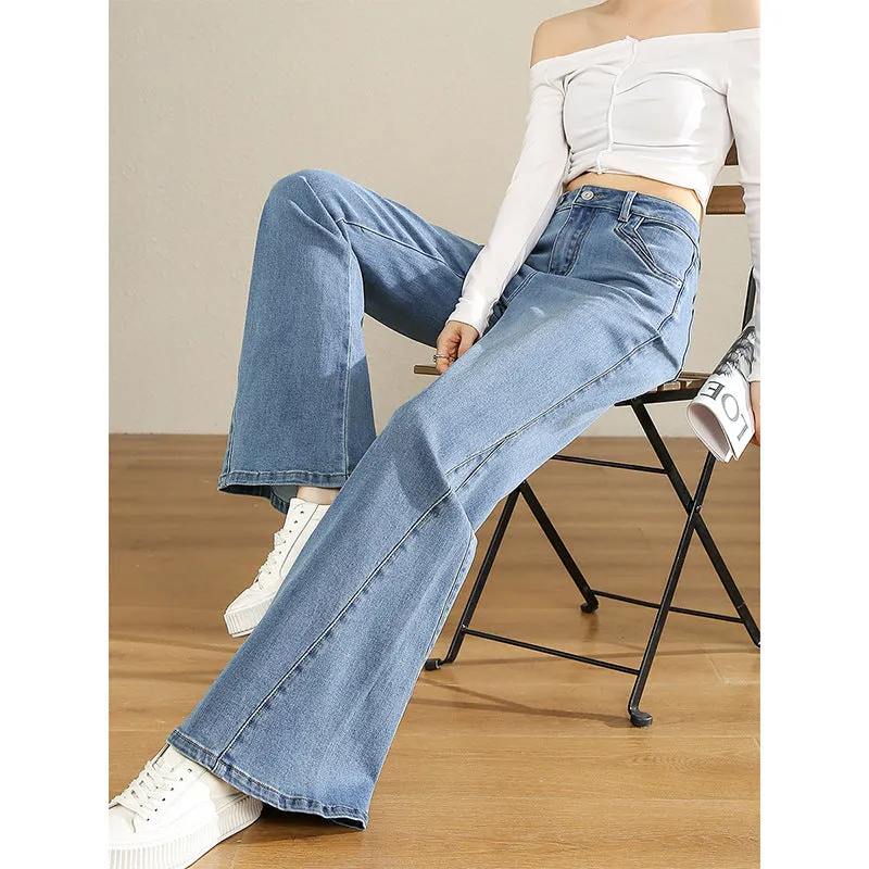 SweatWickingLining Women's High Waist Artistic American Slightly Flared Jeans