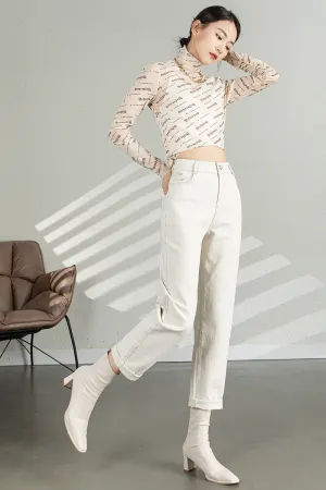 Women's High Waist Nine Minute Straight Turnip Tube Pants HiddenZipperClosure