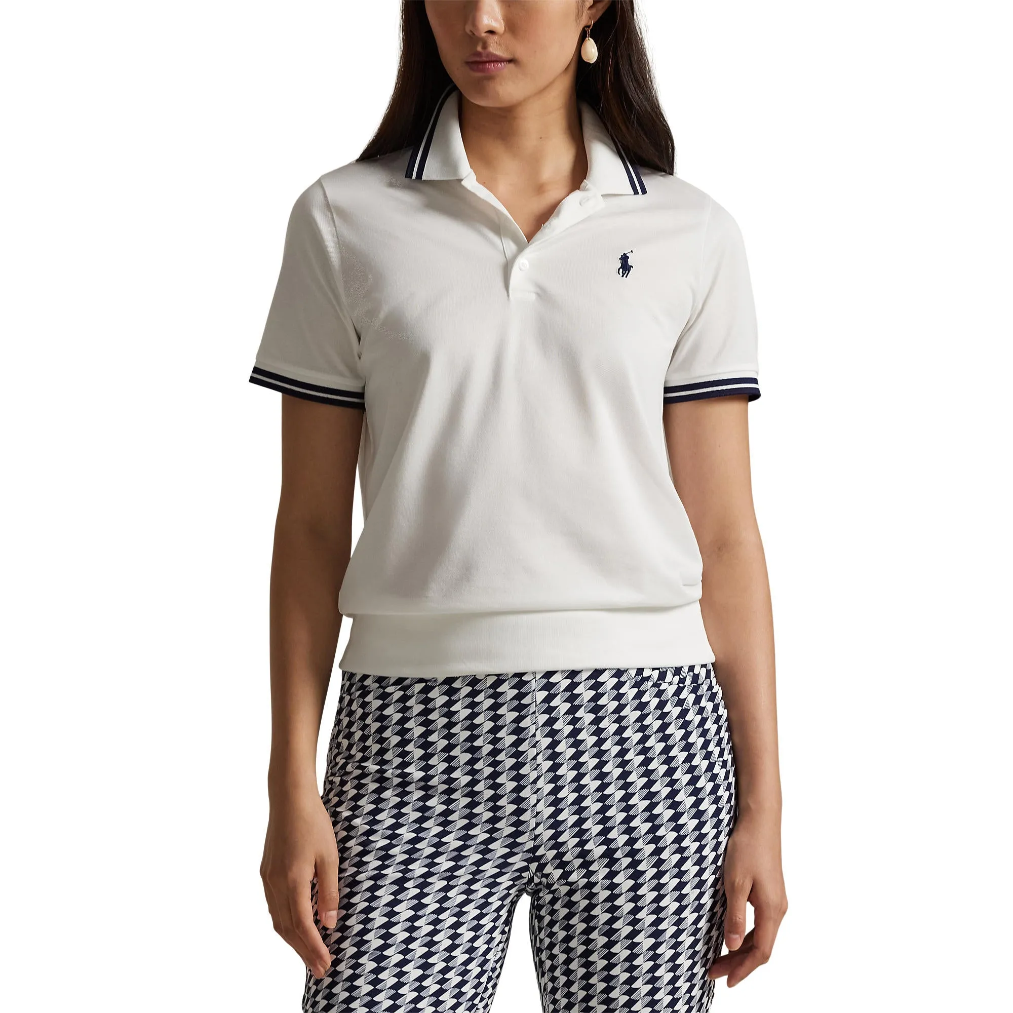 RLX Ralph Lauren Women's Tour Pique Golf Shirt - Ceramic White/Refined Navy Energy Ease Soft Hoodie