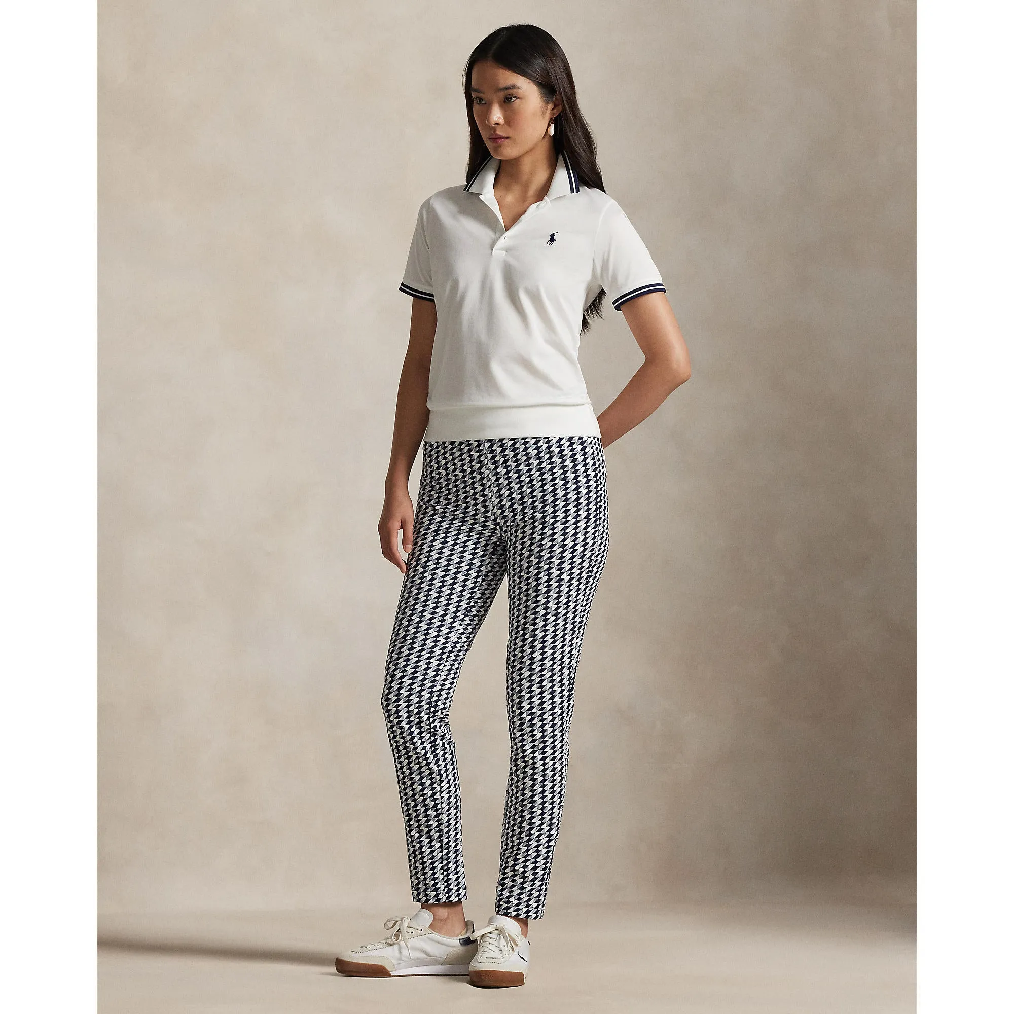 NonIrritatingSeams RLX Ralph Lauren Women's Tour Pique Golf Shirt - Ceramic White/Refined Navy
