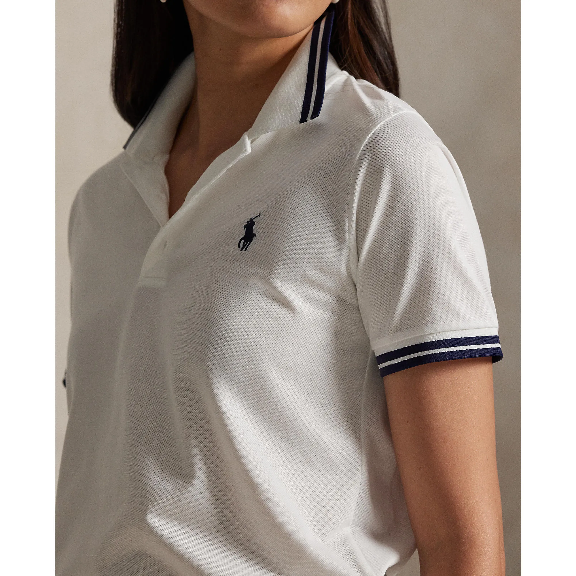 RLX Ralph Lauren Women's Tour Pique Golf Shirt - Ceramic White/Refined Navy Casual Shirt