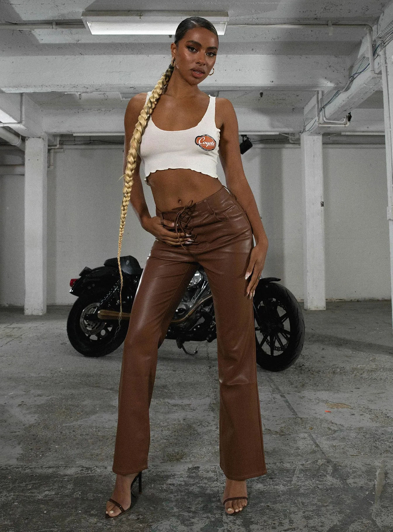 JGR & STN Alice Lace Up Pants Tan Wide fit