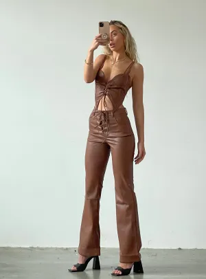 JGR & STN Alice Lace Up Pants Tan ElasticWaist