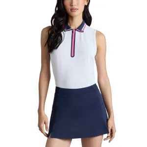 G/Fore Women's Rib Collar Tech Pique Sleeveless Golf Polo Shirt - Snow Happy Core Opaque Tone