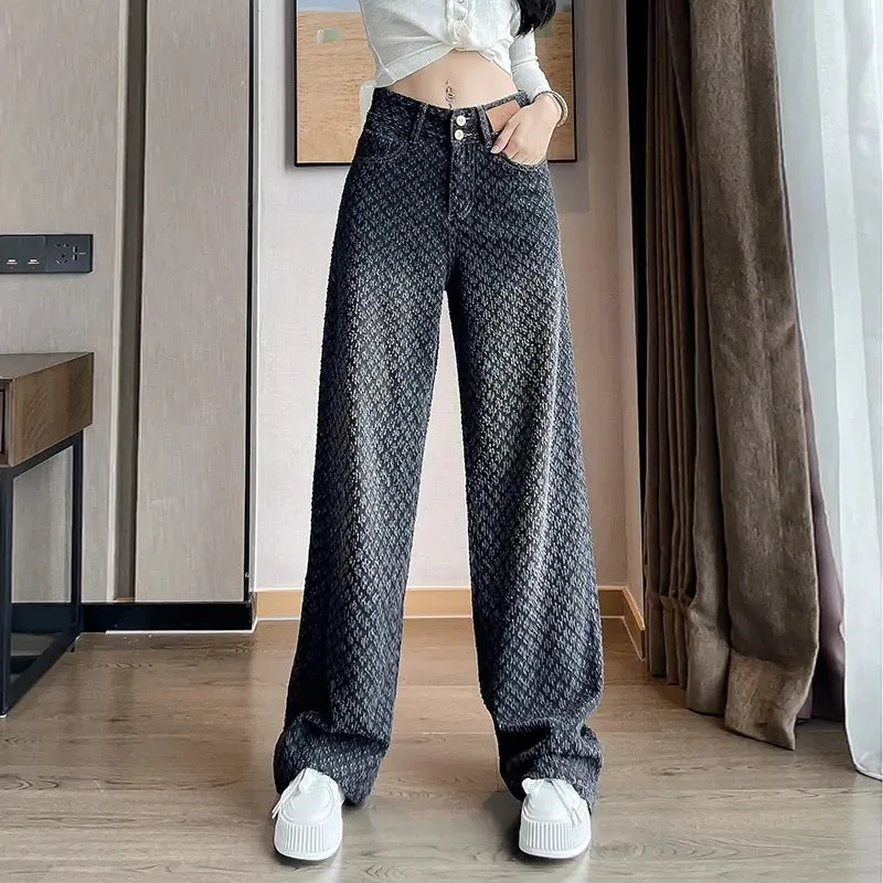Jeans Women's Wide-leg Trousers High Waist Gradient Color FlexibleCuff Couple Look