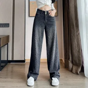 Jeans Women's Wide-leg Trousers High Waist Gradient Color FlexibleCuff Couple Look