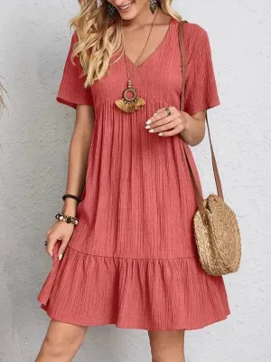Summer Beach  V-neck Dresses Women's Loose Casual Short-sleeved Loose Skater Dress for Chic Ladies Modern Staple Easy Draping