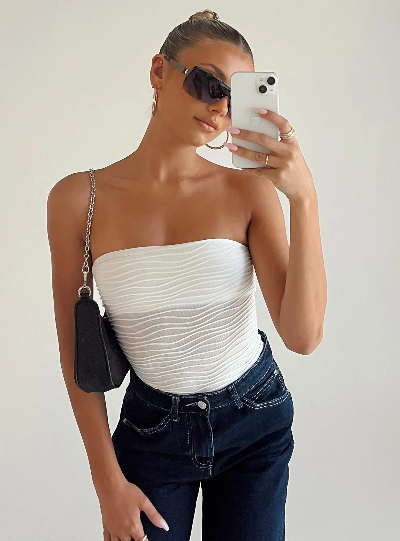 sporty bodysuit swim bodysuit Makena Strapless Bodysuit White