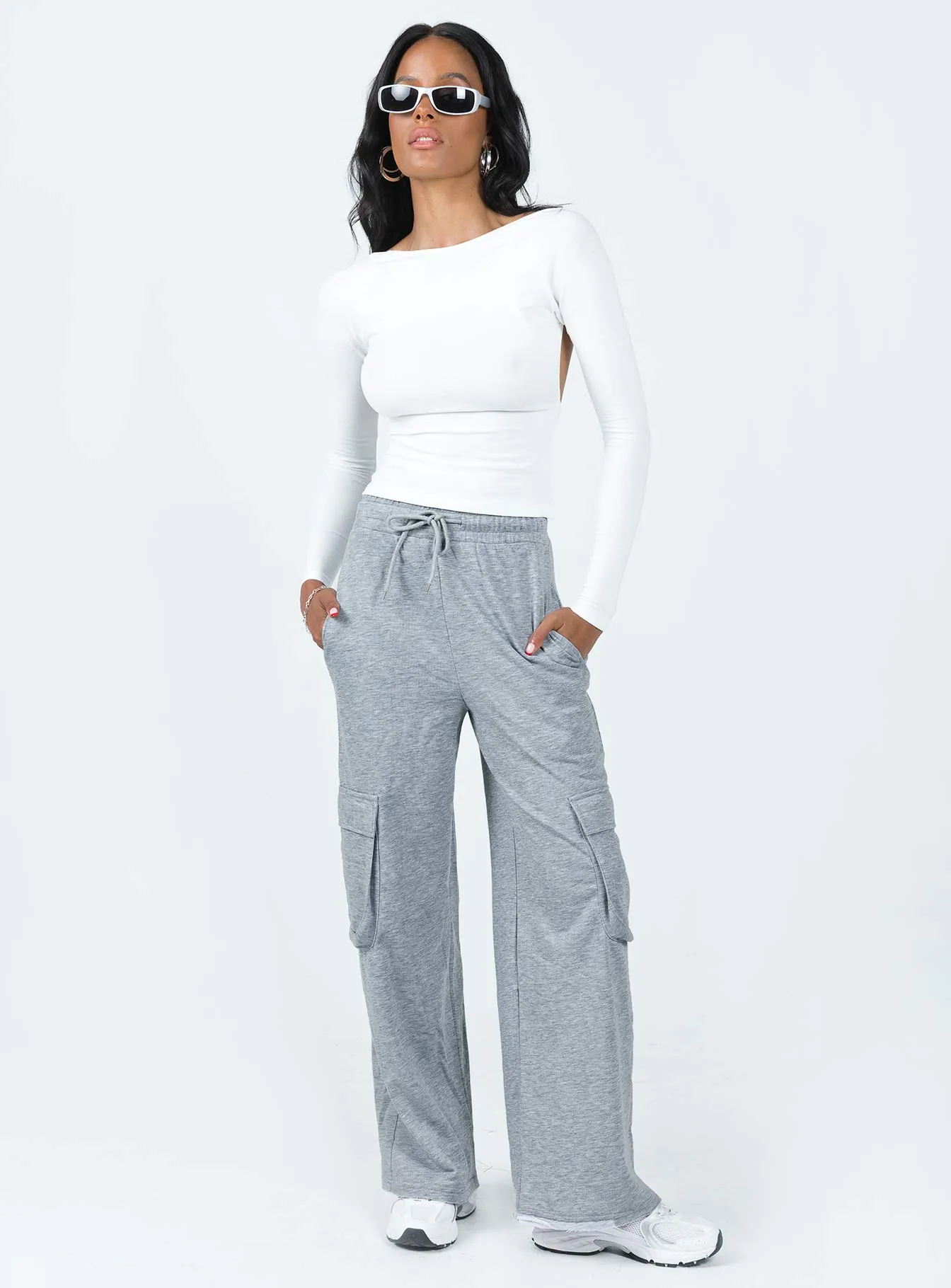 Sunday Morning Cargo Pants Grey Chic Fit High Stretch Fit