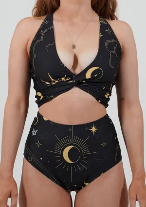 Celestial Dark Crossover Sports Bra Soft Spandex Piped edges seams