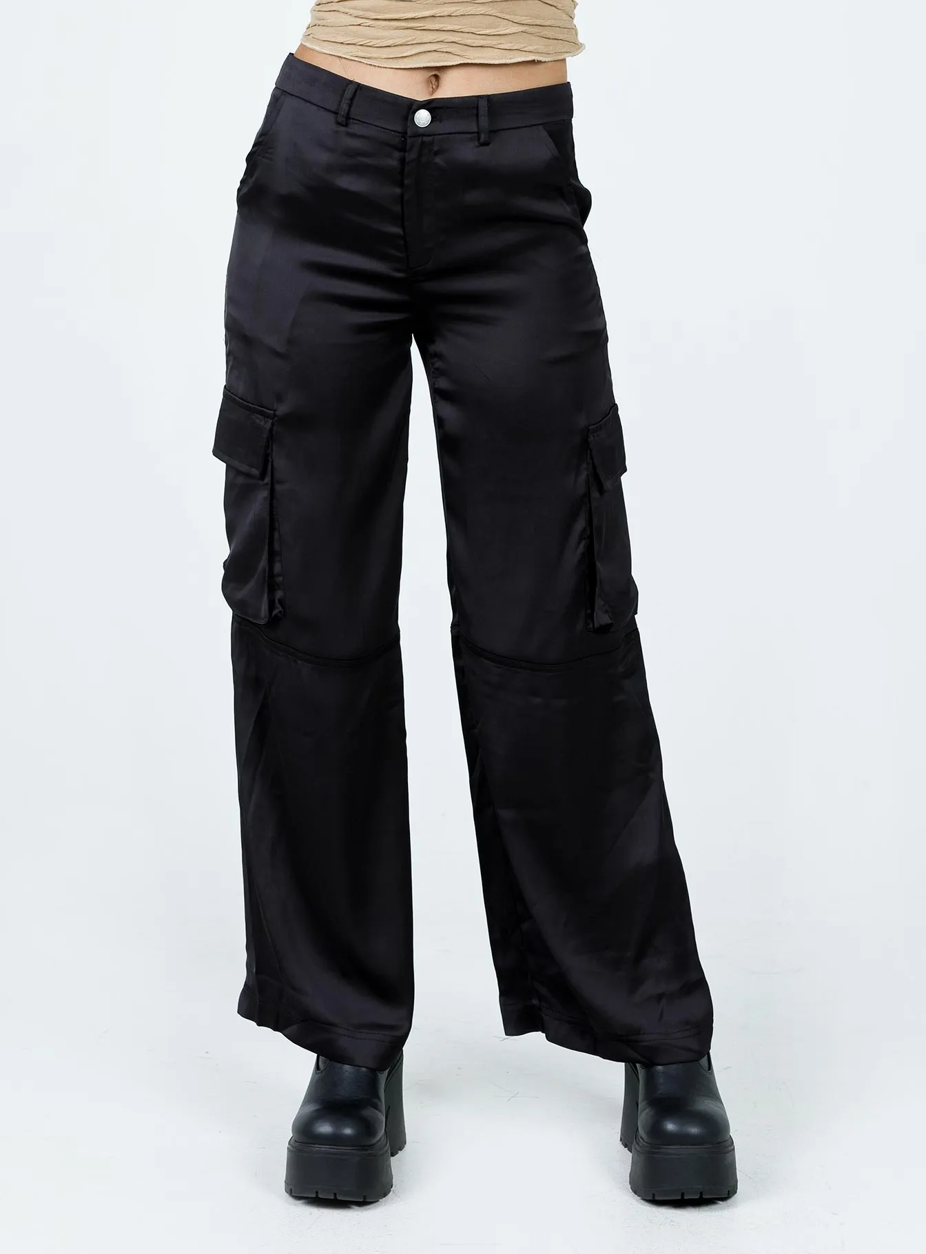 Quality Material AntiStaticTreatment Zora Satin Cargo Pant Black