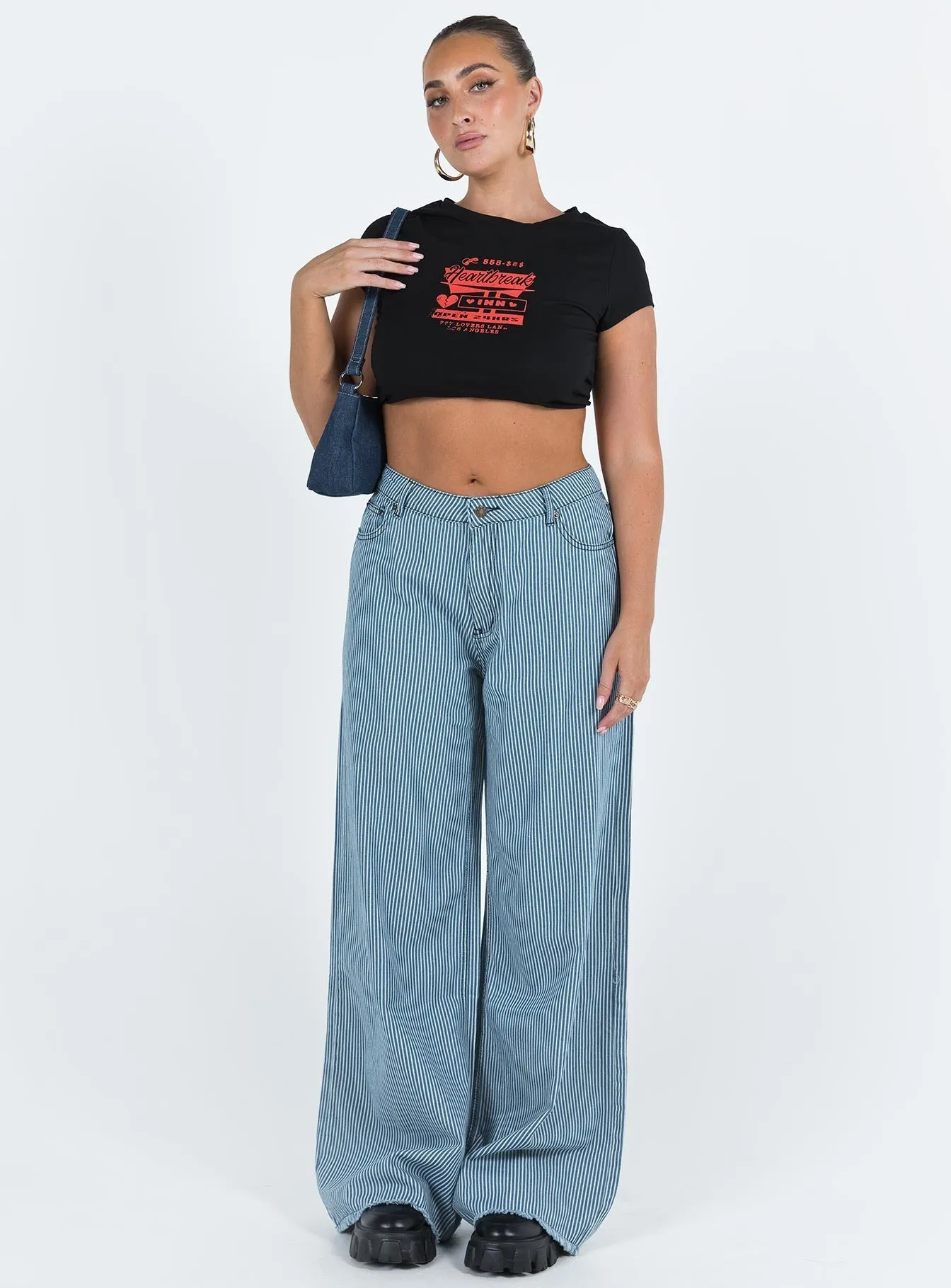 Eivissa Baggy Jeans Blue Denim Stripe Quick Wear