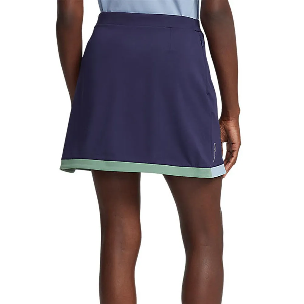 Soft Movement Signature Line RLX Ralph Lauren Women's Faux Wrap Stretch Jersey Golf Skort 15" - French Navy/Fatigue/Vessel Blue