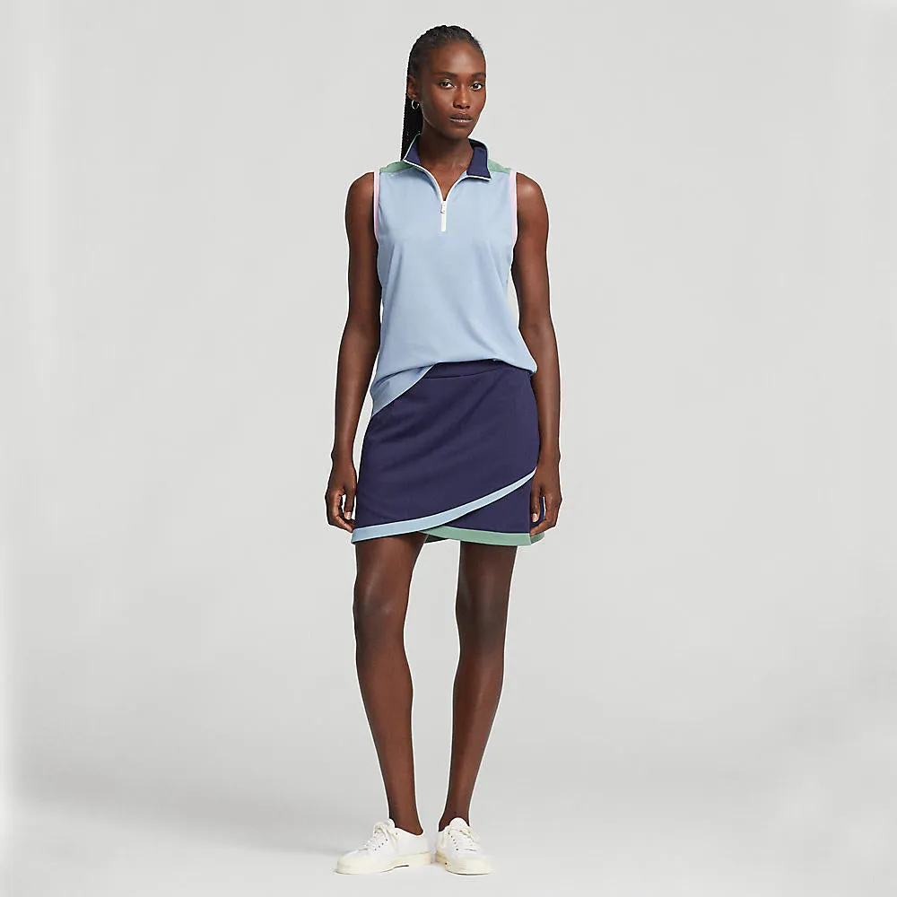 RLX Ralph Lauren Women's Faux Wrap Stretch Jersey Golf Skort 15" - French Navy/Fatigue/Vessel Blue Fold Over Design Creative Layering