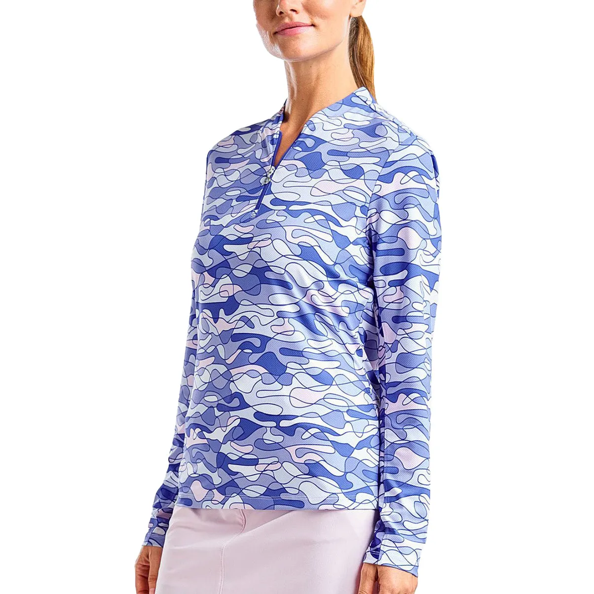 Nivo Women's Lolita UV Long Sleeve Mock Neck Golf Shirt - Cobalt Travel Vibe