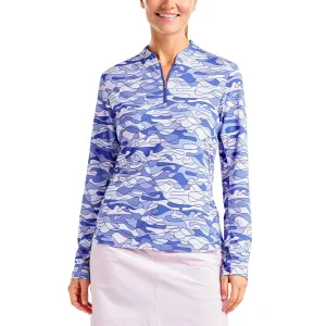 Nivo Women's Lolita UV Long Sleeve Mock Neck Golf Shirt - Cobalt Street Wear WrinkleResistant