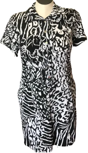 Subtle Flow Mood Edge Zenergy Black & White Animal Print Dress Size M. MSP$99