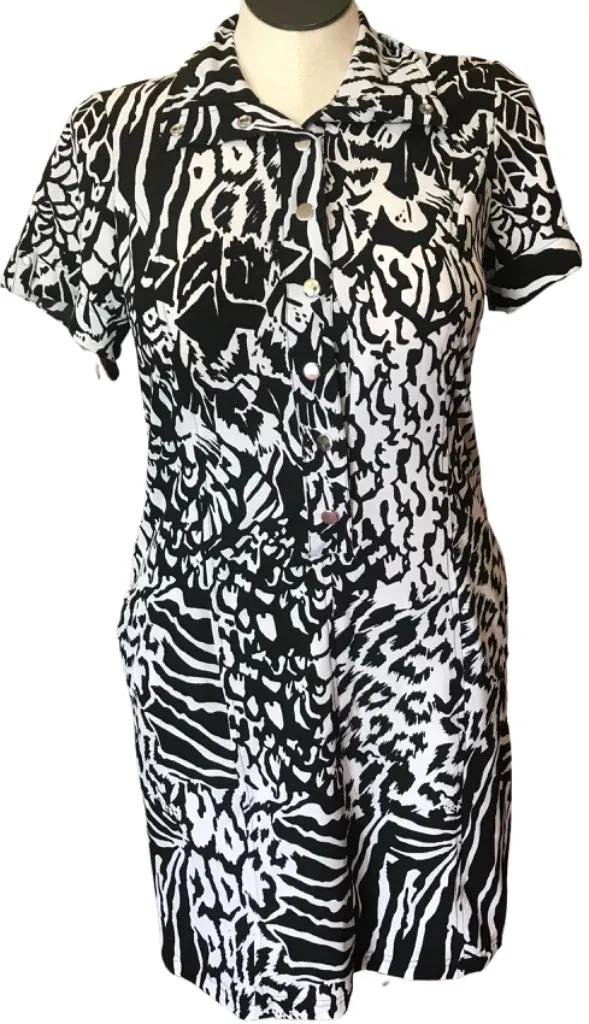 Subtle Flow Mood Edge Zenergy Black & White Animal Print Dress Size M. MSP$99