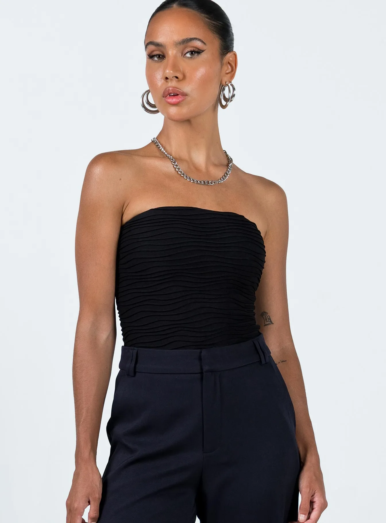 loungewear bodysuit Makena Strapless Bodysuit Black