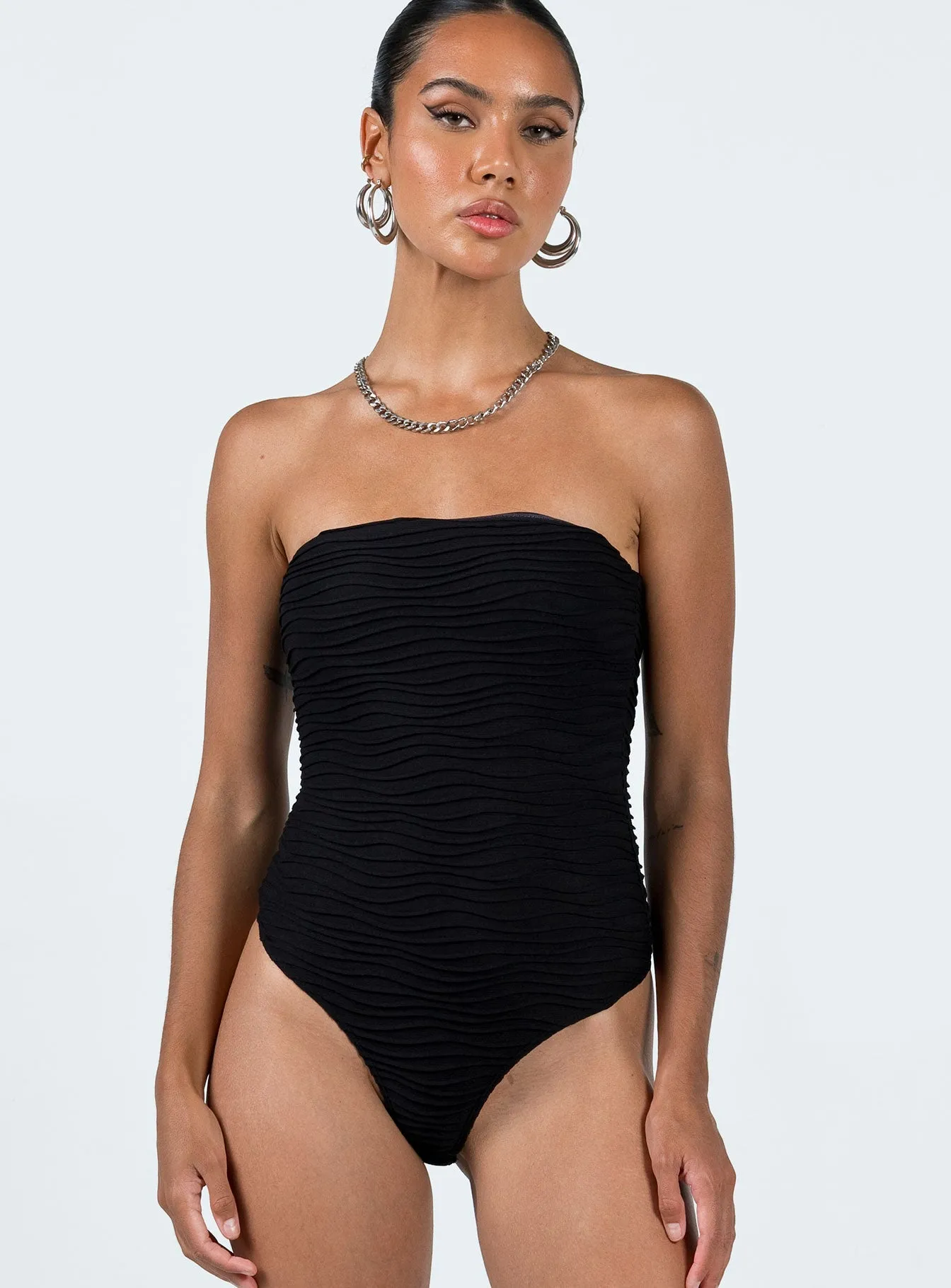 silver bodysuit Makena Strapless Bodysuit Black