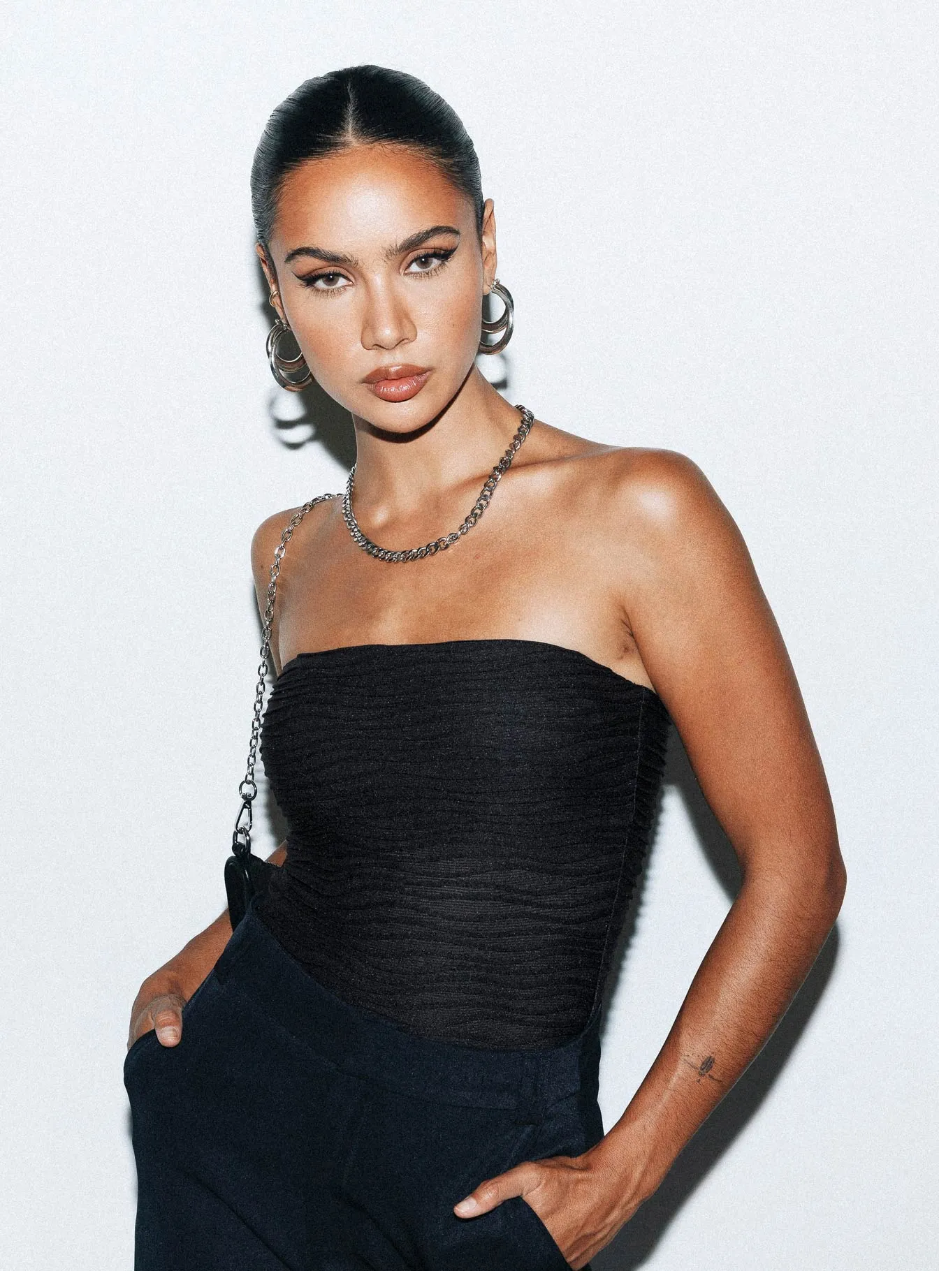 tiktok bodysuit wardrobe essential bodysuit Makena Strapless Bodysuit Black