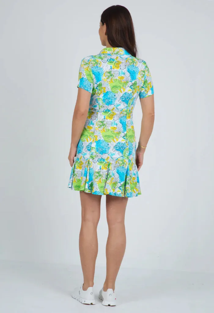 Feminine Comfort New Ibkul Paddy Print Short Sleeve Godet Dress MSP $128